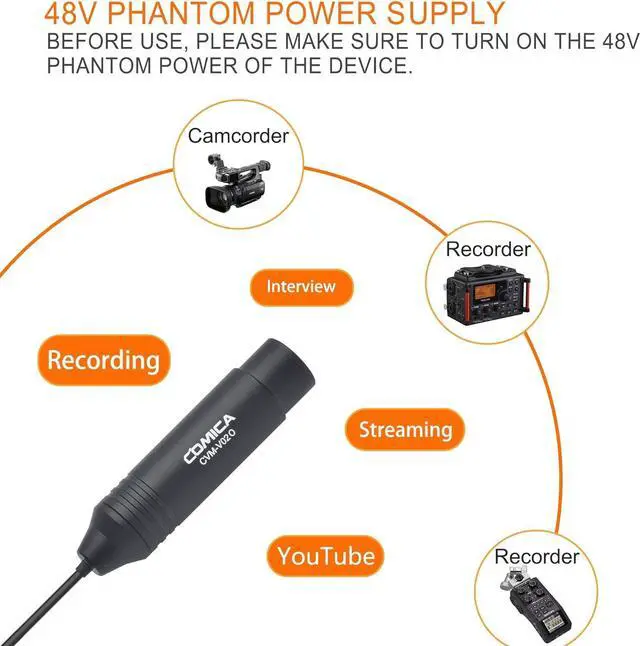 Alt view image 3 of 7 - XLR Lavalier Microphone, CVM-V02 Omni-Directional 3-pin Lapel Microphone for Canon Sony Panasonic Camcorders Zoom H4n H5 H6n Tascam DR-40 DR-60D DR-70D DR-100 Recorders(1.8meter 2 Pack)