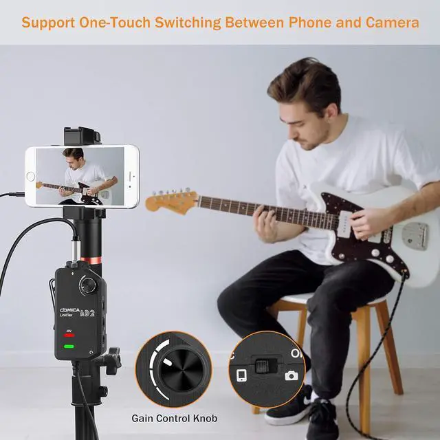 Alt view image 4 of 7 - LINKFLEX AD2 XLR/ 6.35mm Audio Preamp Adapter with 48V Phantom Power, Real-time Monitoring, Guitar Interface Microphone Preamp for iPhone, IOS, Android, Tablet and DSLR Cameras