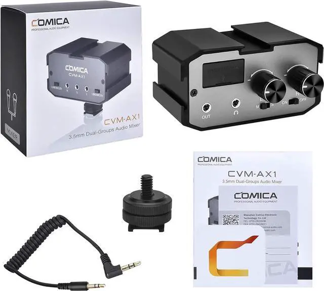 Alt view image 2 of 7 - CVM-AX1 DSLR Audio Adapter, Microphone Audio Mixer Adapter with Real-time Monitoring, Dual Channels 3.5mm Port Camera Mixer for Canon Nikon Sony Panasonic DSLR Camera Camcorders