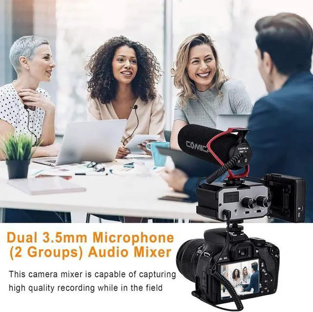 Alt view image 4 of 7 - CVM-AX1 DSLR Audio Adapter, Microphone Audio Mixer Adapter with Real-time Monitoring, Dual Channels 3.5mm Port Camera Mixer for Canon Nikon Sony Panasonic DSLR Camera Camcorders