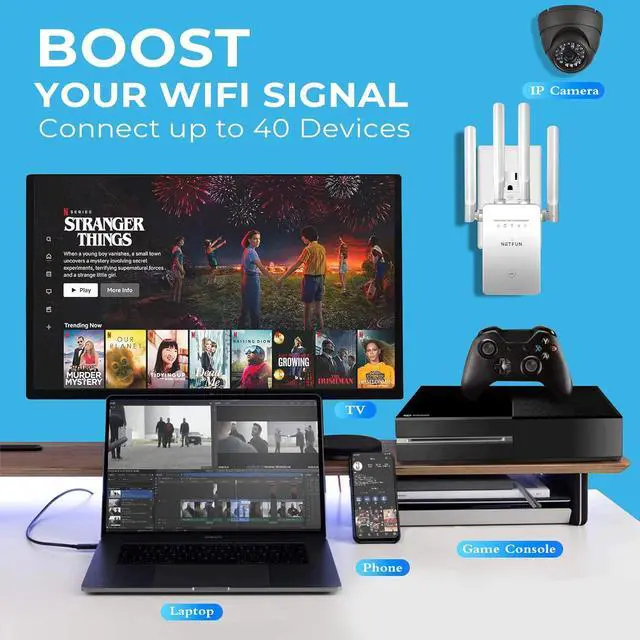 Alt view image 5 of 7 - WiFi Extender Signal Booster for Home - up to 9956 sq.ft Coverage - Long Range Wireless Internet Repeater and Signal Amplifier with Ethernet Port, 1 Tap Easy Setup