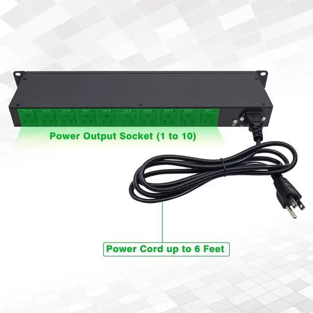Alt view image 6 of 6 - 1U Rack Mount Power Strip with Surge Protector and 10 Outlets - Independent Switch Control, 1800 Joules