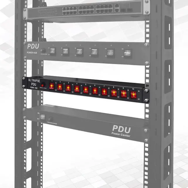 Alt view image 3 of 6 - 1U Rack Mount Power Strip with Surge Protector and 10 Outlets - Independent Switch Control, 1800 Joules