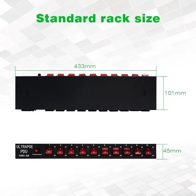 Alt view image 3 of 7 - 1U Network-Grade Rackmount PDU Power Strip, 10 LED Independent Switch, 10 Outlets, 15A/1800 Jiaoer/50-60HZ, 6 -Foot Heavy Power Cable