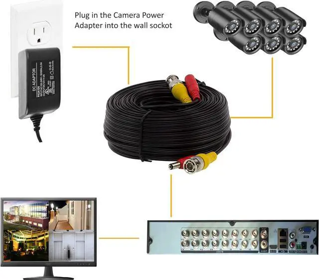 Alt view image 5 of 6 - 100ft Pre-Made All-in-One BNC Video and Power Cable with Connector for Surveillance CCTV Security Camera Video System - Black