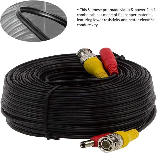 Alt view image 2 of 6 - 100ft Pre-Made All-in-One BNC Video and Power Cable with Connector for Surveillance CCTV Security Camera Video System - Black