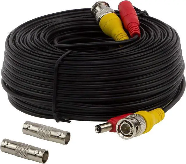 Main image of 100ft Pre-Made All-in-One BNC Video and Power Cable with Connector for Surveillance CCTV Security Camera Video System - Black