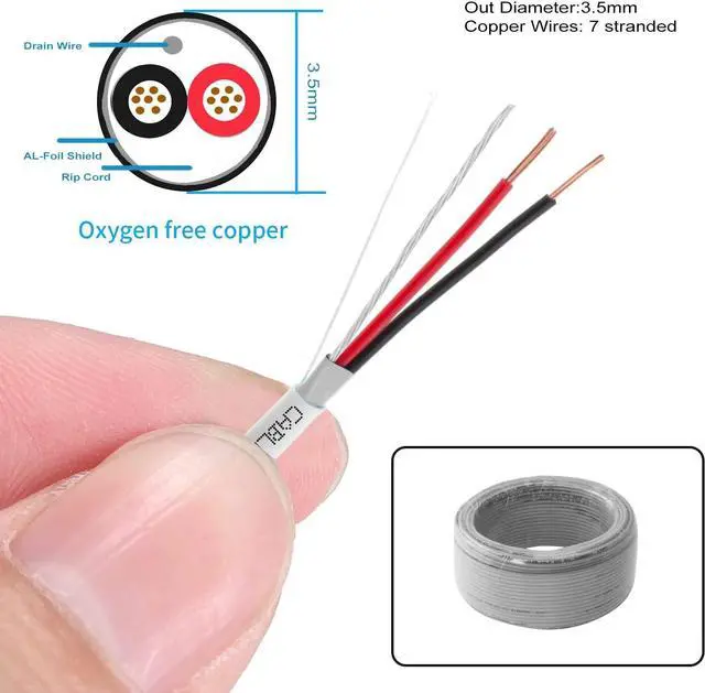 Alt view image 3 of 5 - Shielded Alarm Control Cable, 22 AWG 2 Conductors (7 Strand) Riser Alarm Cable, 125ft, Full Copper, for Fire/Sound/Security Burglar Station Wire Security