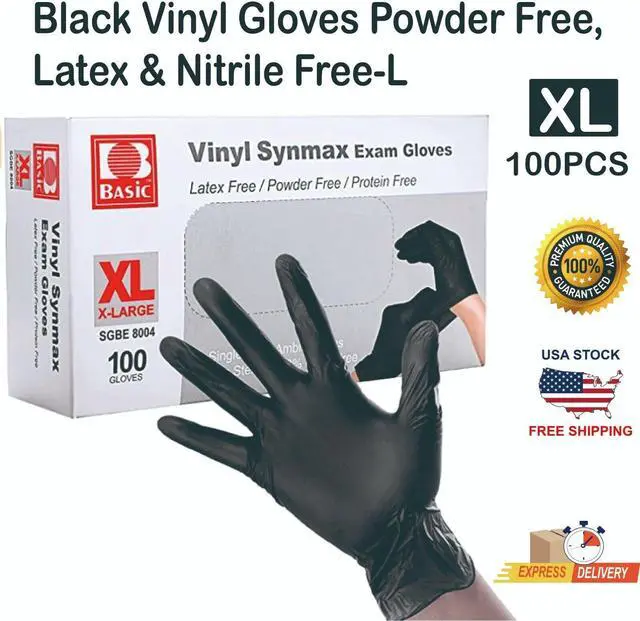Main image of 100 Black Vinyl Gloves , Latex & Nitrile Free-XL