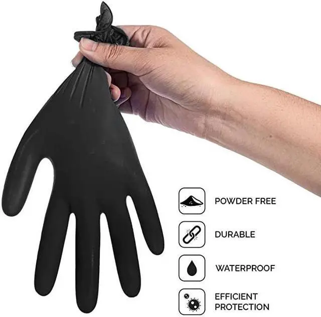 Alt view image 4 of 5 - 100 Black Vinyl Gloves , Latex & Nitrile Free-XL