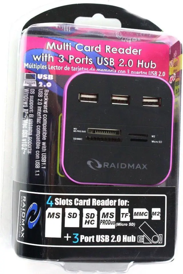 Alt view image 2 of 3 - Combo Hub 4-SLOT MULTI CARD READER WITH 3-PORT USB 2.0 HUB