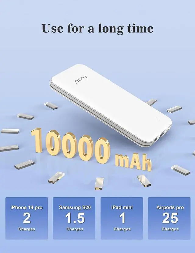 Alt view image 4 of 5 - Power Bank Portable Charger with Built-in Cable, Ultra Compact 10000mah Portable Phone Charger Battery Pack Compatible with iPhone 14/14 Pro/13/13 Pro/12/12 Pro/11/11 Pro/X/XS/SE and More