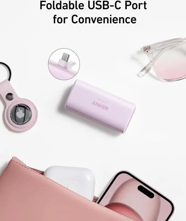 Alt view image 3 of 5 - Nano Power Bank 5000mAh Built-in Foldable USB-C Connector for iPhone 15