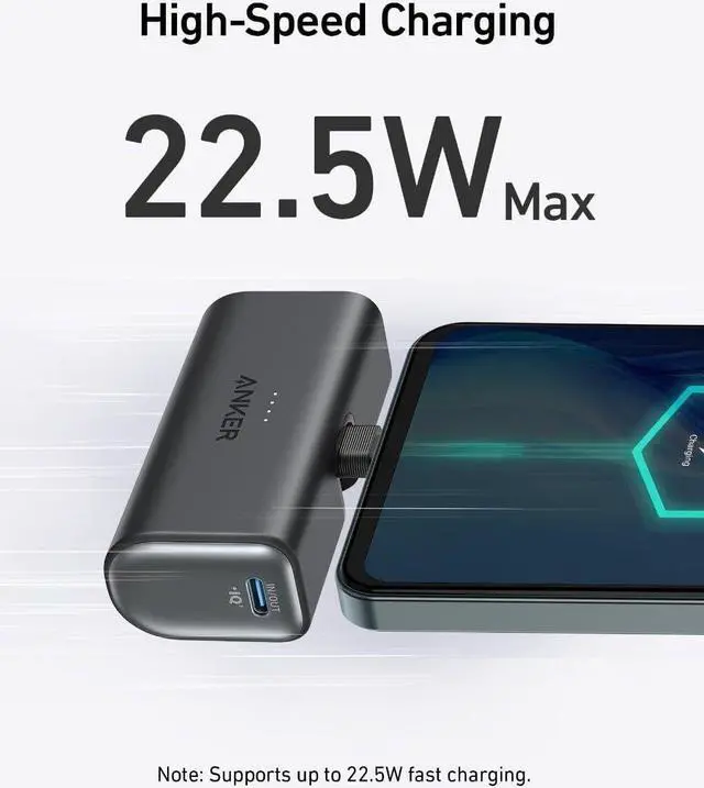 Alt view image 2 of 6 - Nano Power Bank 5000mAh Built-in USB-C Connector 22.5W Portable Charger