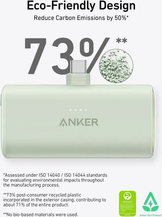 Alt view image 6 of 6 - Nano Power Bank 5000mAh Built-in USB-C Connector 22.5W Portable Charger