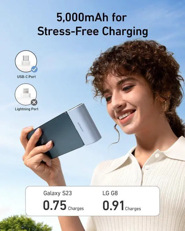 Alt view image 5 of 6 - Nano Power Bank 5000mAh Built-in USB-C Connector 22.5W Portable Charger