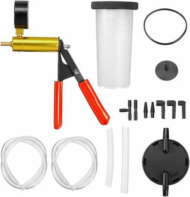 Alt view image 6 of 7 - Hand Held Vacuum Pressure Pump Tester Set Brake Fluid Bleeder Bleeding Kit + Box