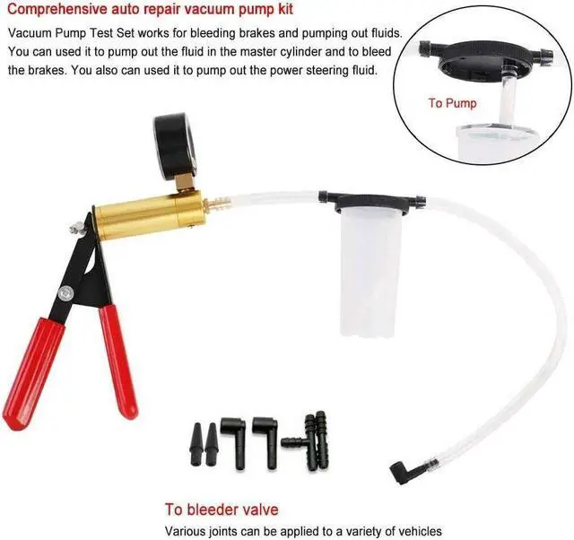 Alt view image 5 of 7 - Hand Held Vacuum Pressure Pump Tester Set Brake Fluid Bleeder Bleeding Kit + Box