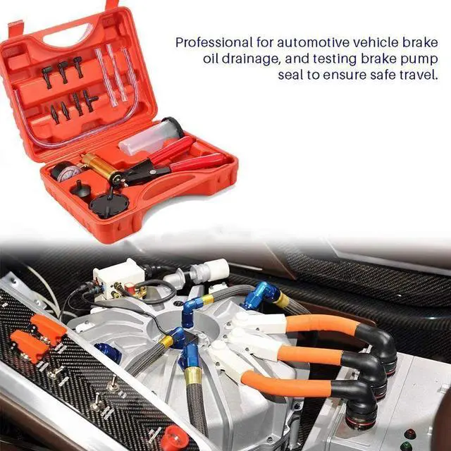 Alt view image 2 of 7 - Hand Held Vacuum Pressure Pump Tester Set Brake Fluid Bleeder Bleeding Kit + Box