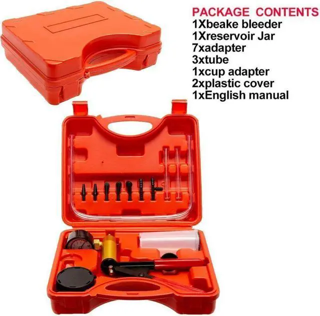 Alt view image 4 of 7 - Hand Held Vacuum Pressure Pump Tester Set Brake Fluid Bleeder Bleeding Kit + Box