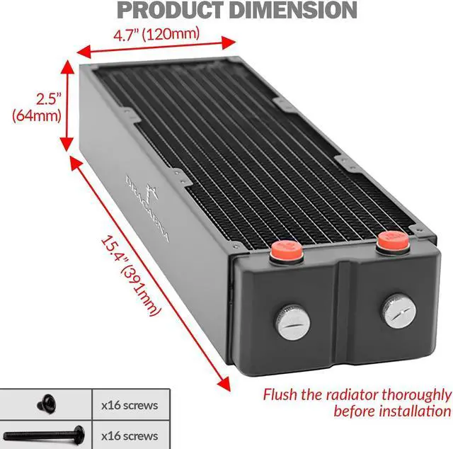 Alt view image 3 of 7 - 360mm - 64mm/2.52 inches Thick Computer Radiator, 12 Tubes Copper Water Cooling Cooler for CPU Heat Sink - Liquid Heat Exchanger Dual G1/4 Thread, Black