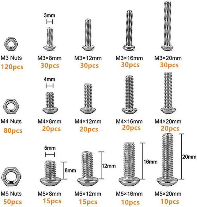 Alt view image 2 of 6 - 500pcs Stainless Steel Hex Socket Cap Head Bolts Screws Nuts M3 M4 M5 304 Kit