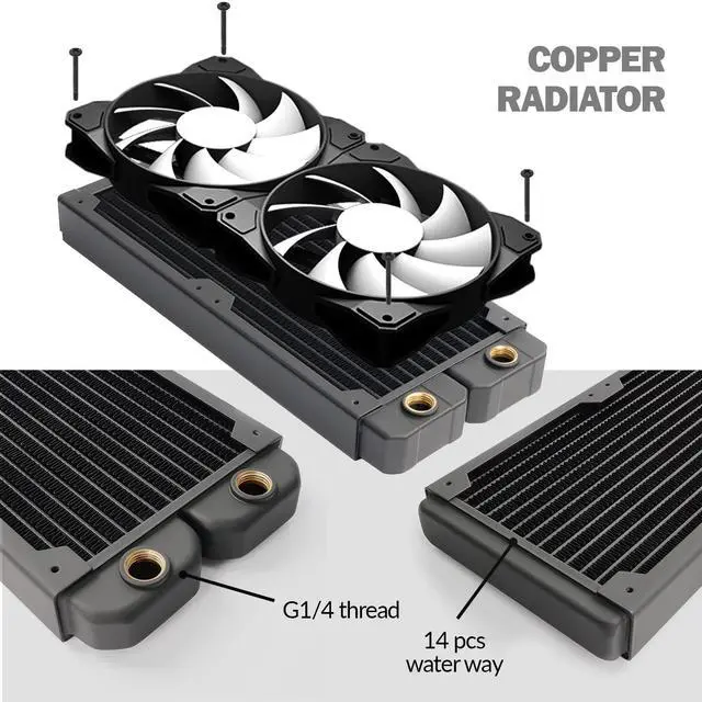 Alt view image 7 of 7 - 480mm 28mm Thick Computer Radiator Copper Water Cooling Cooler for CPU Heat Sink - Liquid Heat Exchanger Dual G1/4 Port