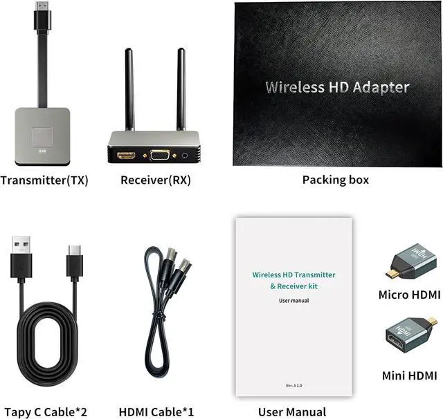 Alt view image 6 of 7 - Wireless HDMI Transmitter and Receiver 4K, Wireless HDMI Extender, Wireless HDMI Adapter Plug & Play 2.4/5GHz Streaming Video/Audio from Laptop, PC to HDTV/Projector/Monitor (Brown) (Brown)