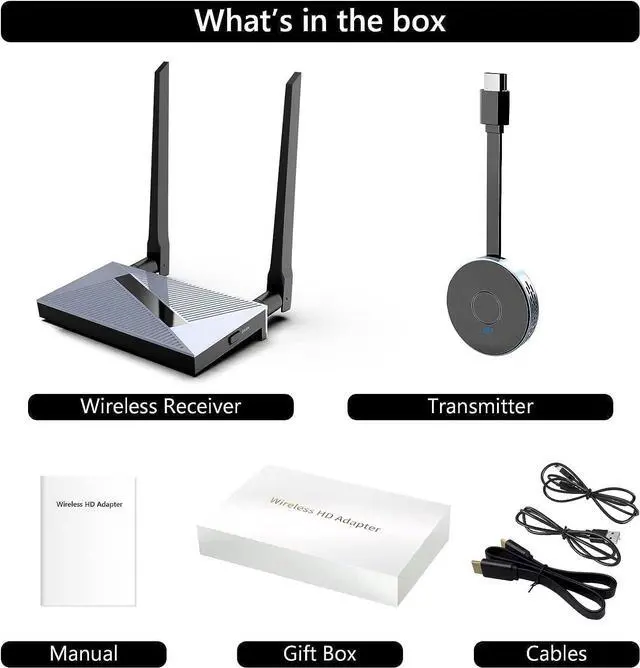 Alt view image 2 of 7 - Wireless HDMI Transmitter and Receiver, Wireless HDMI Extender Kit, HDMI Dongle Adapter Support 4K@30Hz,Support 2.4/5GHz for Streaming Video/Audio from Laptop, PC, Smartphone to HDTV/Projector