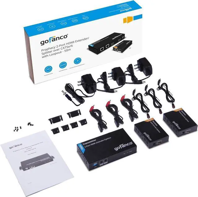 Alt view image 4 of 7 - Prophecy 1080p 1x2 HDMI Extender Splitter Over Cat5e/Cat6/Cat7 Ethernet Cable with HDMI Loopout - Up to 50m/165ft - EDID Management, Bi-Directional IR Control, 1 in 2 Out (HDExt2P-Pro)