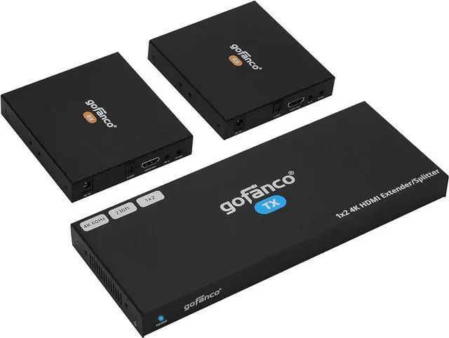 Main image of 1x2 HDMI Extender Splitter Over CAT6/7  Up to 230ft (70m), 4K 60Hz 4:4:4, HDR, HDCP 2.2, Dual IR, EDID, Loopout, 5.1-ch Digital Audio, Toslink Audio Extraction, RS232 Control (HD20Ext-2P)