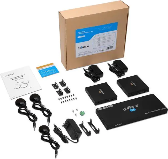 Alt view image 2 of 7 - 1x2 HDMI Extender Splitter Over CAT6/7  Up to 230ft (70m), 4K 60Hz 4:4:4, HDR, HDCP 2.2, Dual IR, EDID, Loopout, 5.1-ch Digital Audio, Toslink Audio Extraction, RS232 Control (HD20Ext-2P)