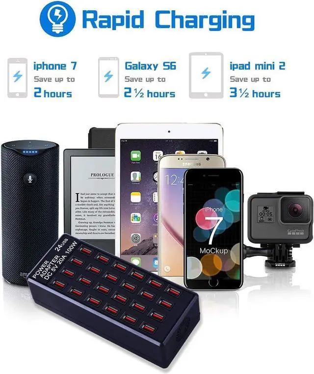 Alt view image 5 of 7 - 24-Port 100 watt (20 A) USB Charging Station, Home Desktop Fast Charger, Multiple Chargers, Suitable for Hotels, Shops, Schools, Shopping malls and Travel