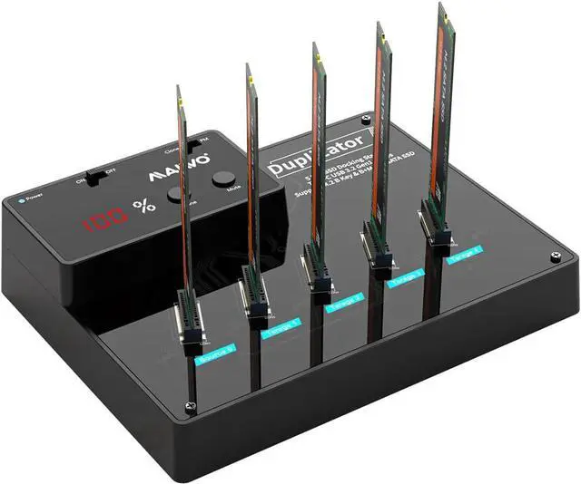 Main image of 5 Bay M.2 SATA Duplicator Cloner, 5Gbps USB 3.0 to M.2 SSD Adapter Docking Station, 10TB Capacity, Tool-Free