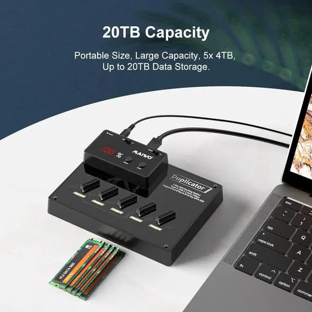 Alt view image 7 of 7 - 5 Bay M.2 SATA Duplicator Cloner, 5Gbps USB 3.0 to M.2 SSD Adapter Docking Station, 10TB Capacity, Tool-Free