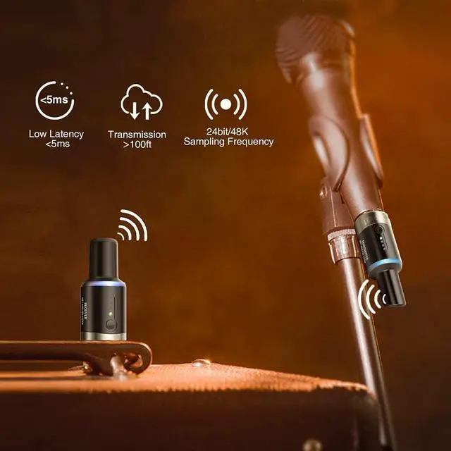Alt view image 3 of 7 - 5.8 Ghz Wireless Microphone Transmitter Receiver Plug-on XLR Microphone Wireless System for Dynamic Microphone, Audio Mixer, DSLR Camera, PA System