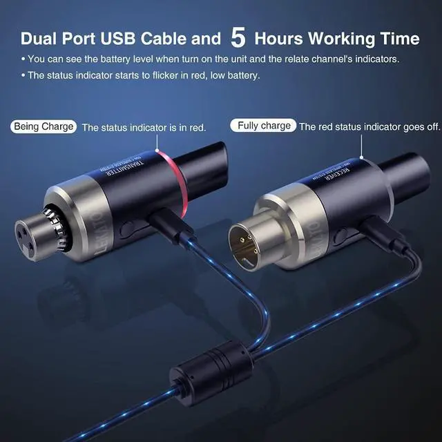 Alt view image 5 of 7 - 5.8 Ghz Wireless Microphone Transmitter Receiver Plug-on XLR Microphone Wireless System for Dynamic Microphone, Audio Mixer, DSLR Camera, PA System