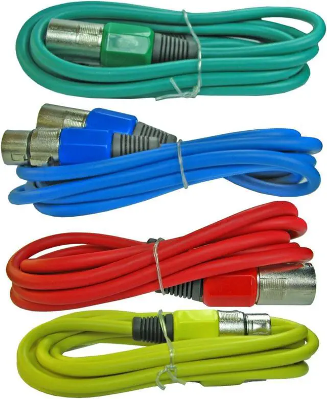 Main image of 4PACK 6 ft foot mixed color XLR 3 pin male to female mic microphone extension cables