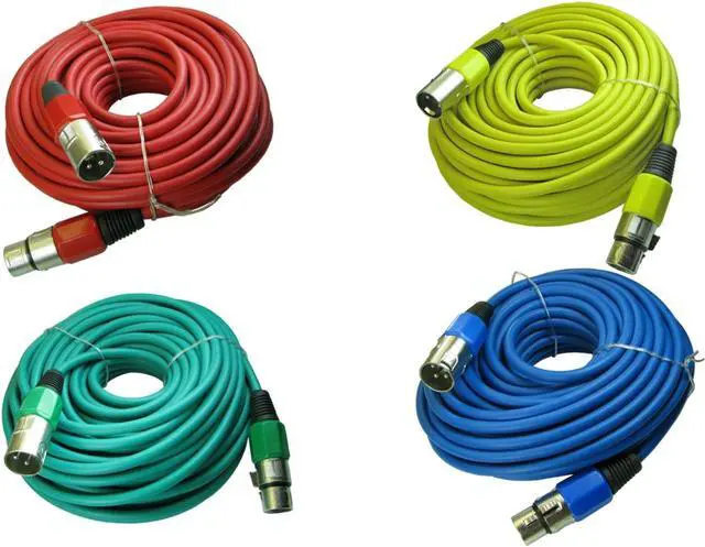 Main image of 4PACK 100 ft foot mixed color 3pin XLR male to female mic cord microphone cables
