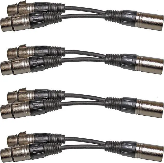 Main image of 4 PACK XLR 3pin 1 MALE plug to 2 FEMALE dual jack Y SPLITTER mic cable adaptor 6 inch