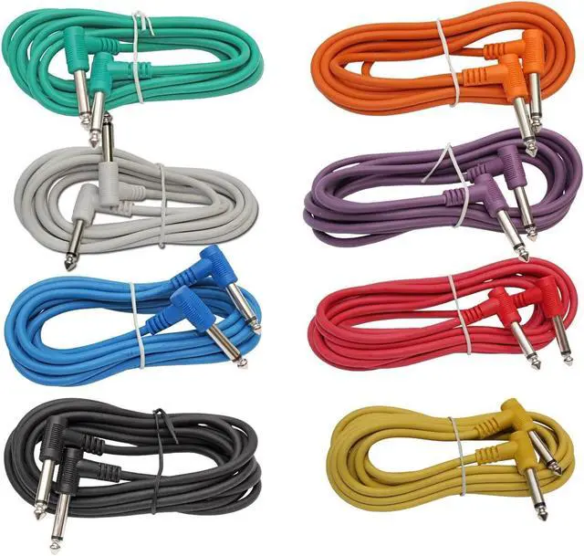 Alt view image 2 of 2 - 8 PACK mixed color 2 foot ft RIGHT ANGLE 1/4 guitar instrument patch cables cord