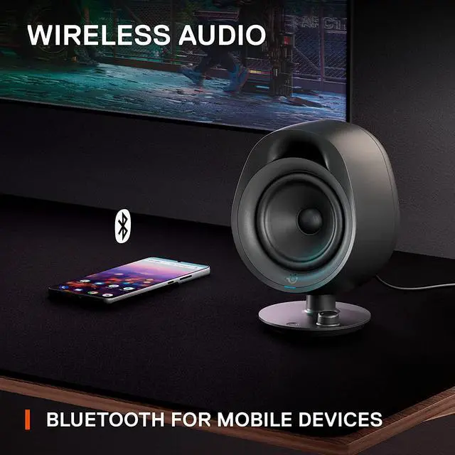 Alt view image 4 of 7 - SteelSeries Arena 3 Full-Range 2.0 Desktop Gaming Speakers Immersive Audio On-Speaker Controls 4" Speaker Drivers Wired & Bluetooth 3.5mm Aux PC, Mac, Mobile Adjustable Stand