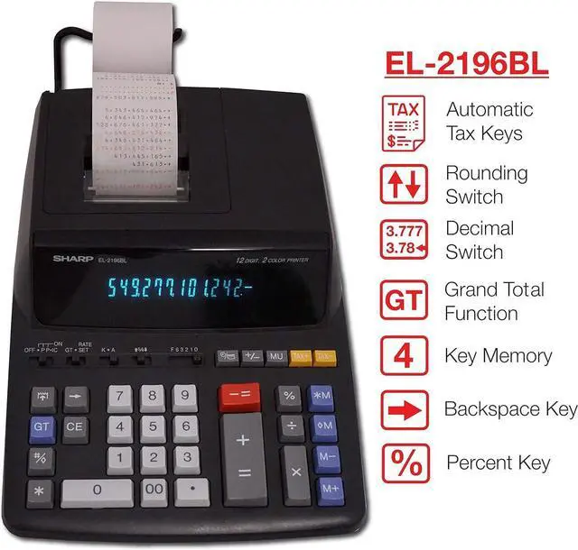 Alt view image 3 of 5 - Sharp EL2196BL Standard Function Calculator, Black