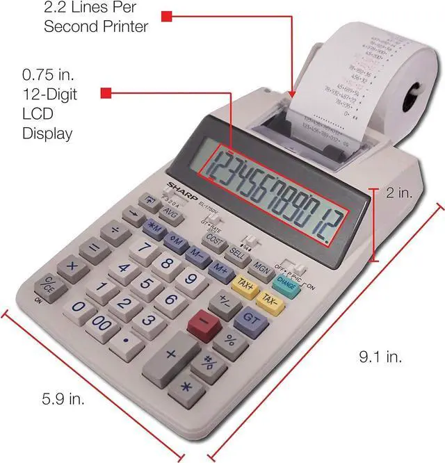 Alt view image 5 of 6 - Sharp EL-1750V Two-Color Printing Calculator 2 Lines/Sec 3" Black/Red