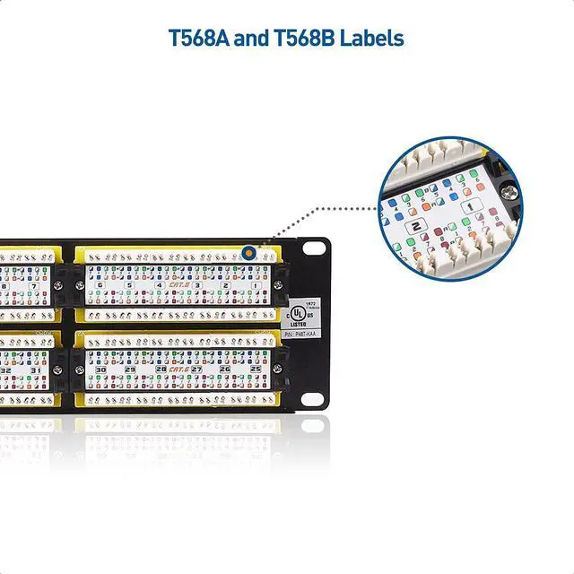 Alt view image 2 of 7 - Cable Matters UL Listed Rackmount or Wall Mount 2U 48 Port Network Patch Panel (19-inch Cat6 Patch Panel / RJ45 Patch Panel) for Gigabit Network Switch, 110 or Krone Impact Tools Compatible