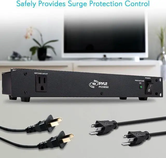 Alt view image 3 of 7 - Pyle PDU Power Strip Surge Protector - 150 Joule 15 Amp 9 Outlet Strips Surge Protector Heavy Duty Electric Extension Cord Strip - 1U Rack Mount Protection Power Outlet Strip W/ AC Filter - PCO850