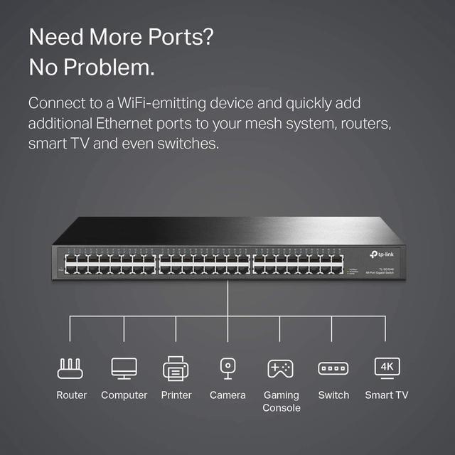 TP-Link 48 Port Gigabit Ethernet Switch | Plug and Play | Sturdy Metal w/  Shielded Ports | Rackmount | Fanless | Limited Lifetime Protection |  Traffic Optimization | Unmanaged (TL-SG1048) , Black