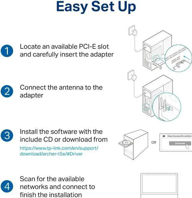 Alt view image 4 of 7 - TP-Link AC1200 PCIe WiFi Card for PC (Archer T5E) - Bluetooth 4.2, Dual Band Wireless Network Card (2.4Ghz and 5Ghz) for Gaming, Streaming, Supports Windows 10, 8.1, 8, 7 (32/64-bit)