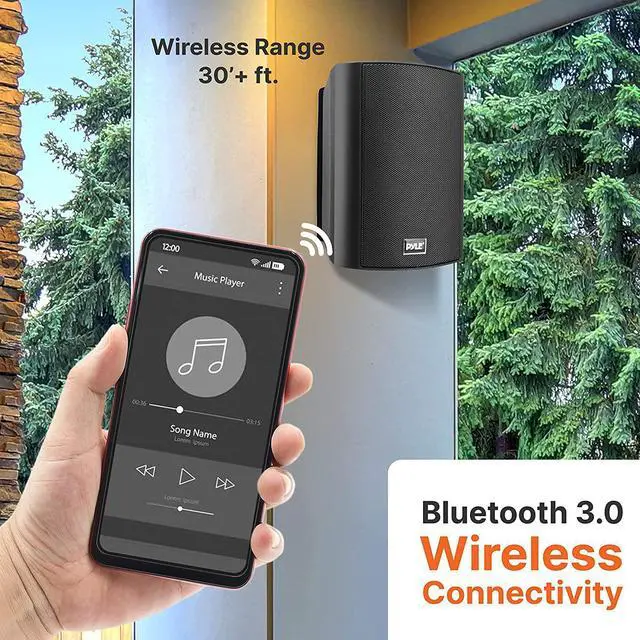 Alt view image 2 of 7 - Pyle Waterproof Wall Mount Speaker System - 5.25 Inch Active + Passive Pair Wireless Bluetooth Compatible Indoor/Outdoor Stereo Sound Set with AUX IN - Pyle PDWR52BTBK (Black)