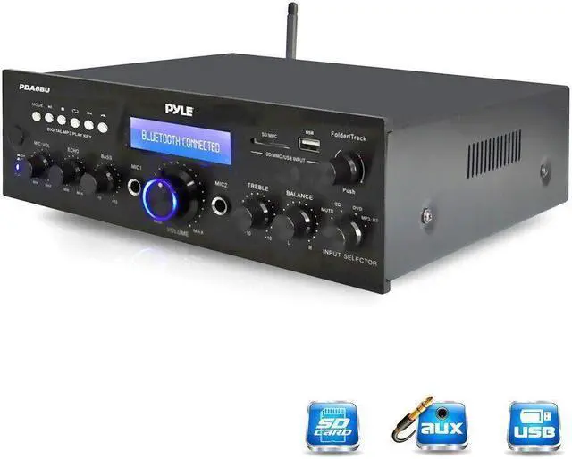 Alt view image 3 of 5 - Pyle PDA6BU.5 Bluetooth Stereo Amplifier Receiver, FM Radio/USB/SD memory